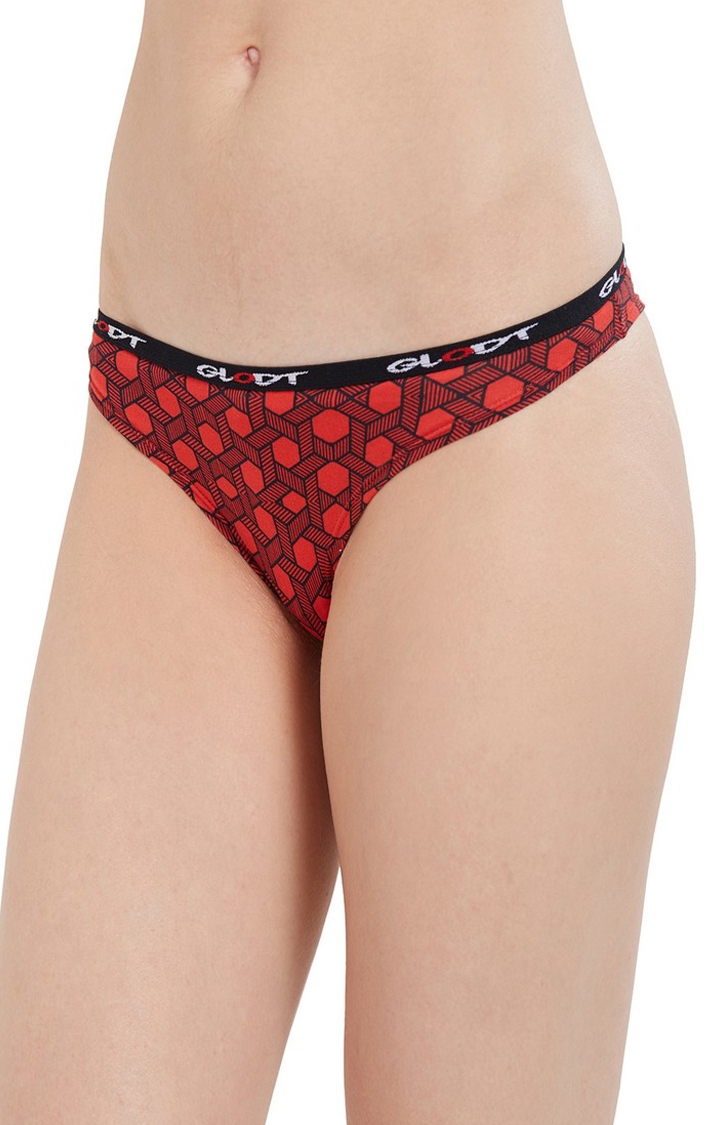 Red Hexagon Print Pima Cotton Bikini Panties