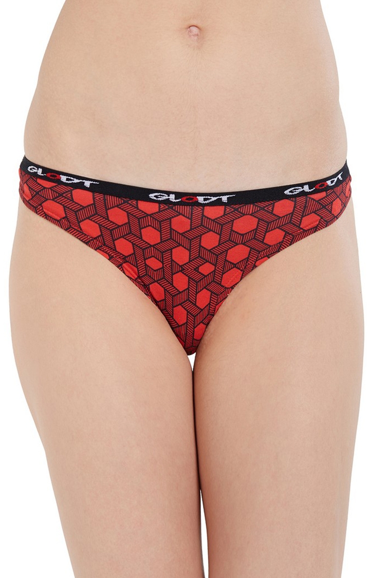 GLODT | Red Hexagon Print Pima Cotton Bikini Panties