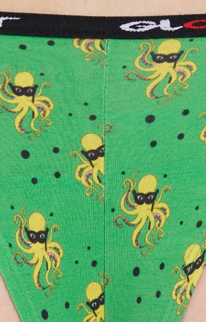 Green Octopus Print Pima Cotton Bikini Panties