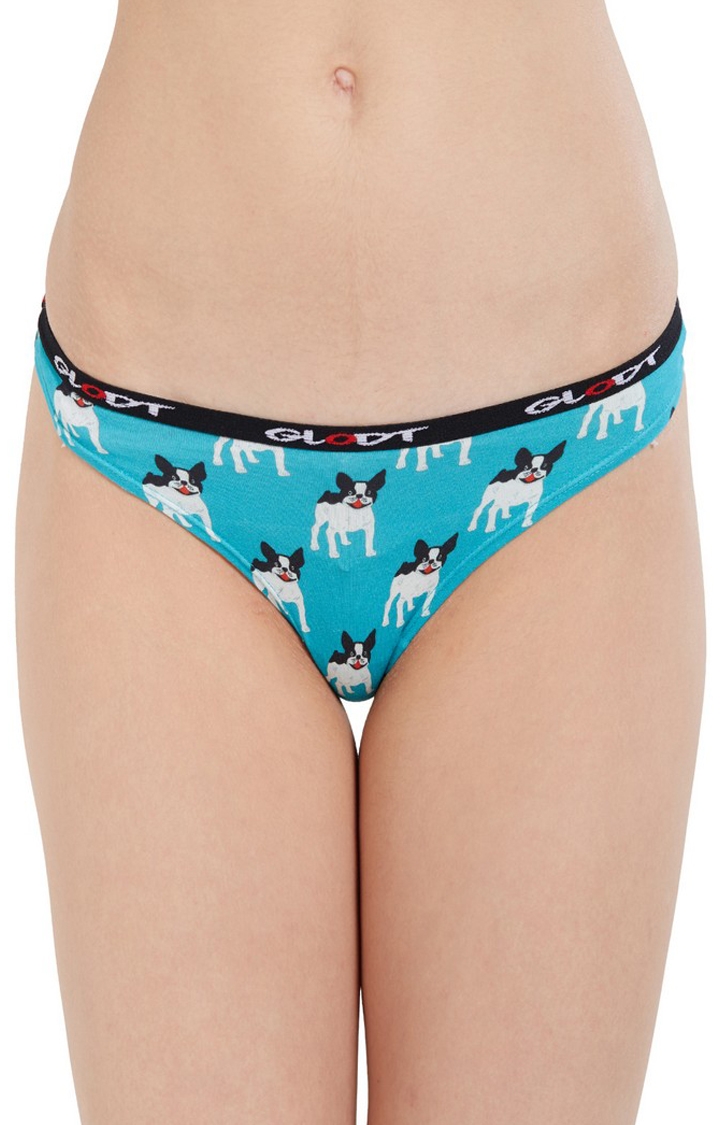 GLODT | Blue French Bulldog Print Pima Cotton Bikini Panties