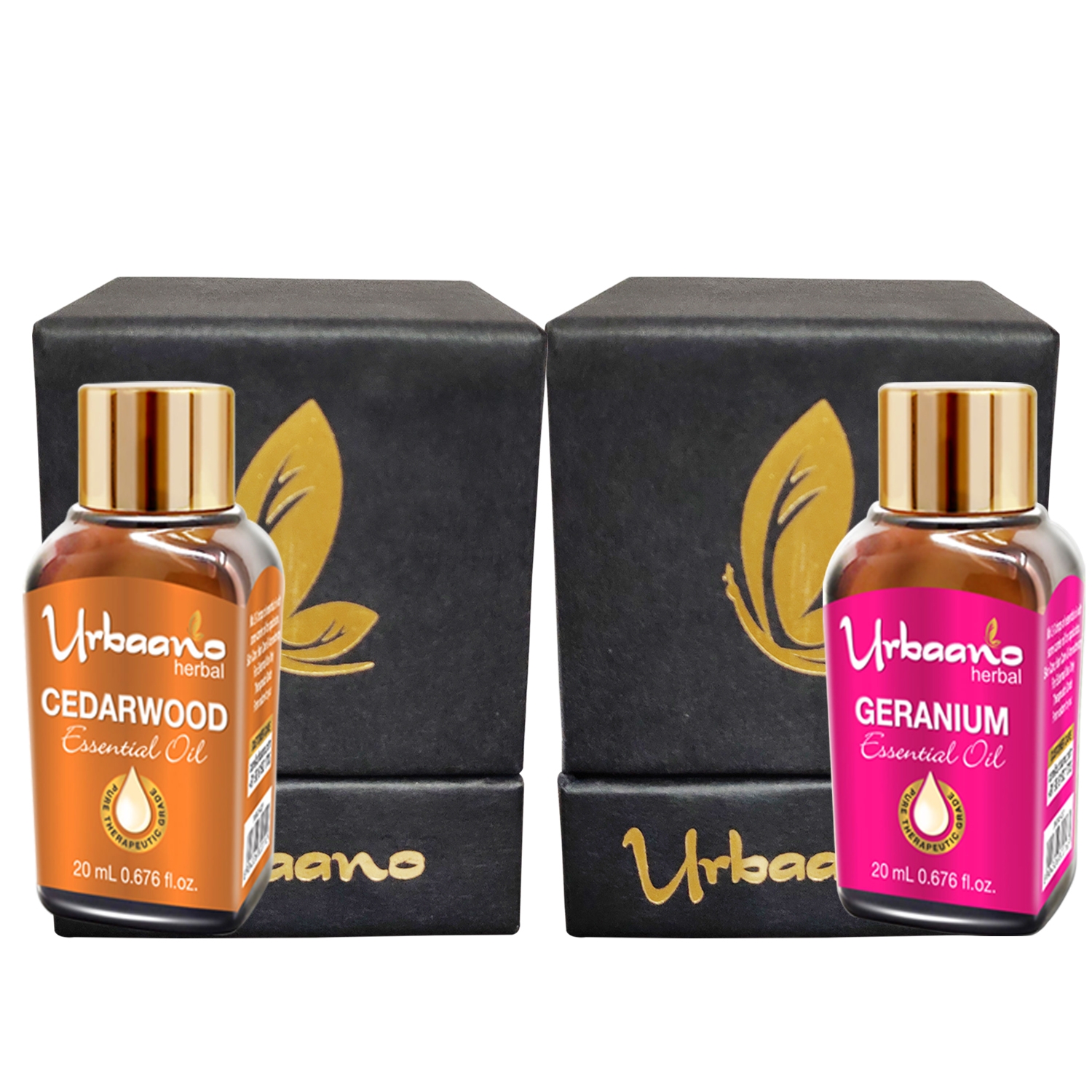 Urbaano Herbal | Urbaano Herbal Geranium & Cedarwood Essential Oil 20ml each for Hair, Skin & Aromatherapy - 100% Undiluted Therapeutic Grade