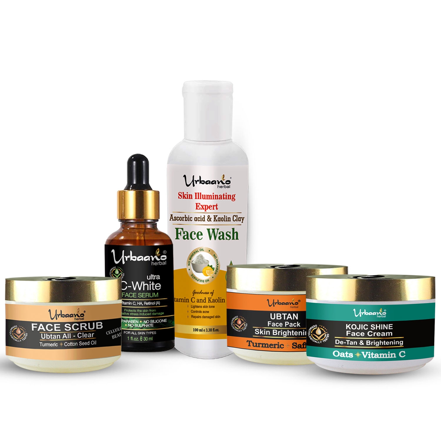 Urbaano Herbal Facial Kit For De-Tan & Glowing Skin, Vitamin C Combo Pack for Women & Men-5 in 1 - 280g