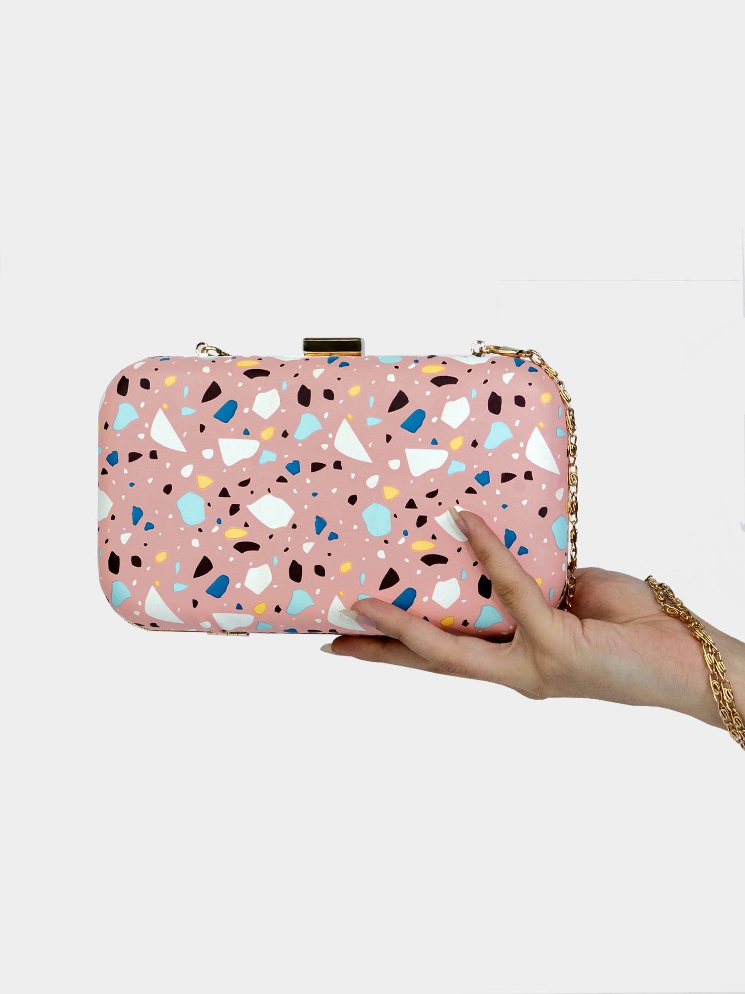Pink Multicolour Printed Clutch