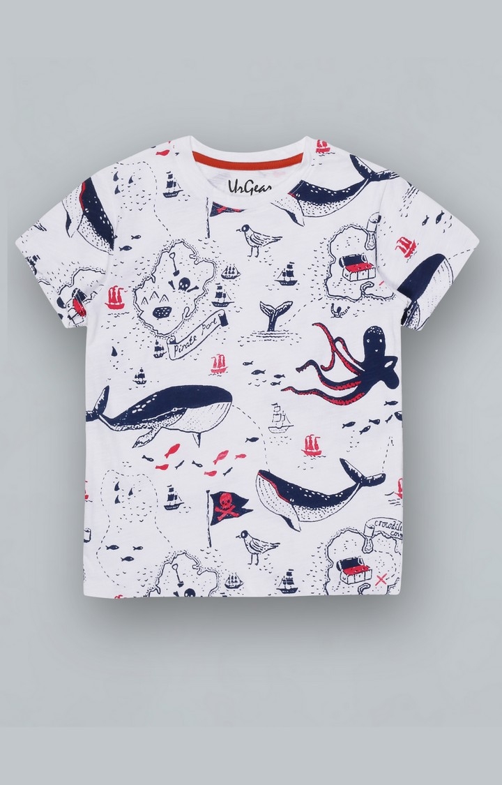 UrGear Boys Graphic Print Pure Cotton White T-Shirt