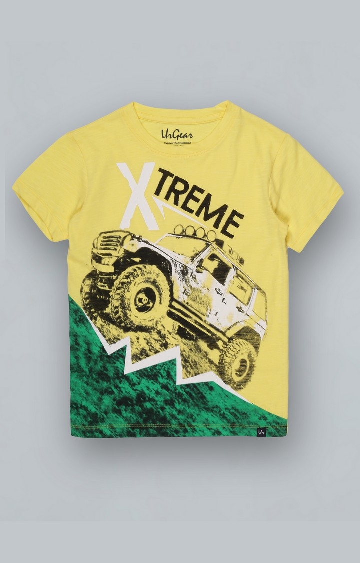 UrGear | UrGear Boys Typography Printed Pure Cotton Yellow T-Shirt