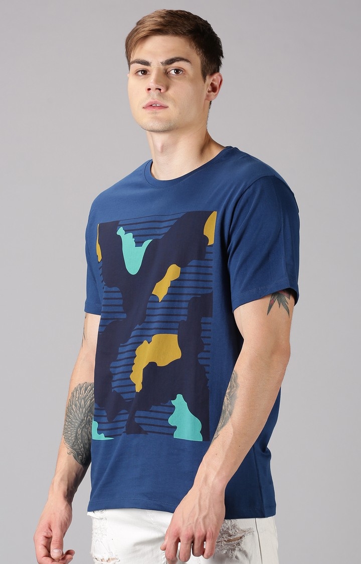 UrGear Printed Men Crew Neck Blue T-Shirt