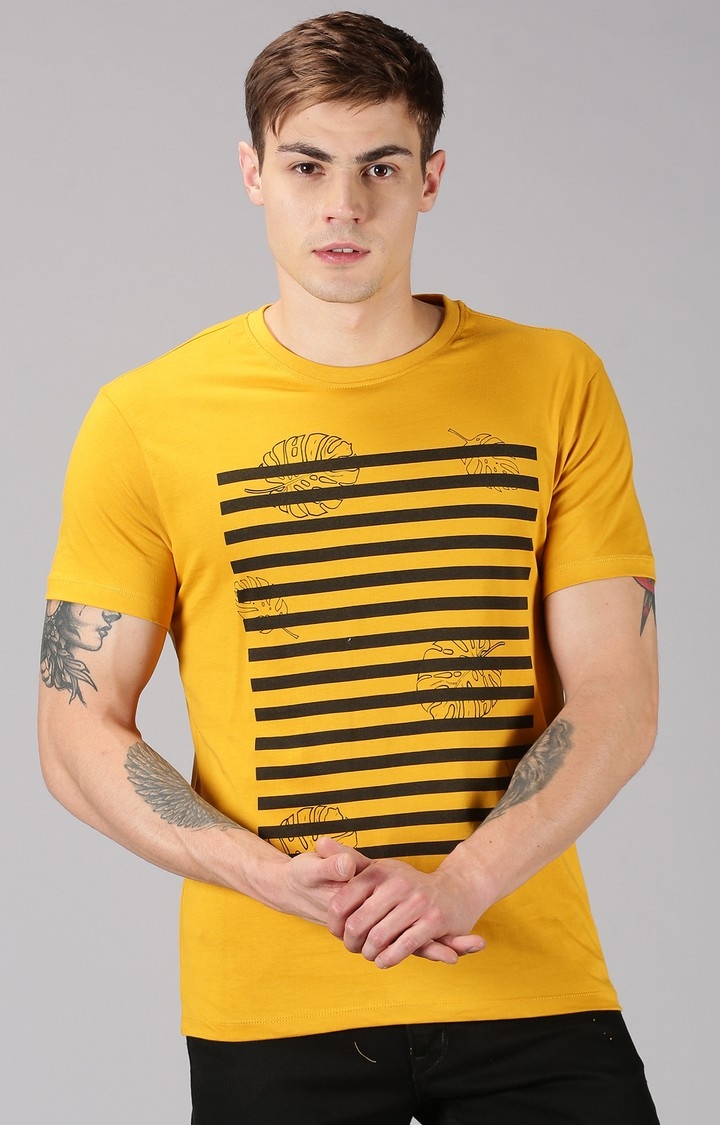 UrGear | UrGear Printed Men Crew Neck Yellow T-Shirt