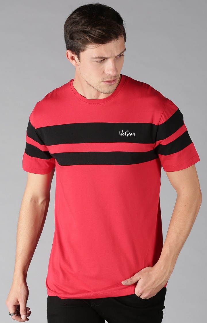 UrGear Striped Men Crew Neck Red and Black T-Shirt