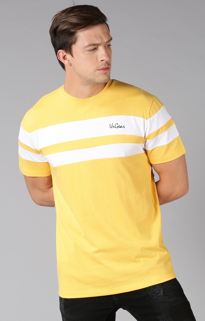 UrGear Striped Men Crew Neck Yellow T-Shirt