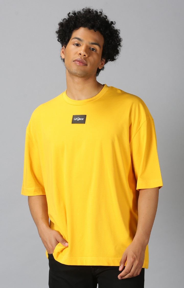 UrGear Solid Men Oversized Yellow T-Shirt