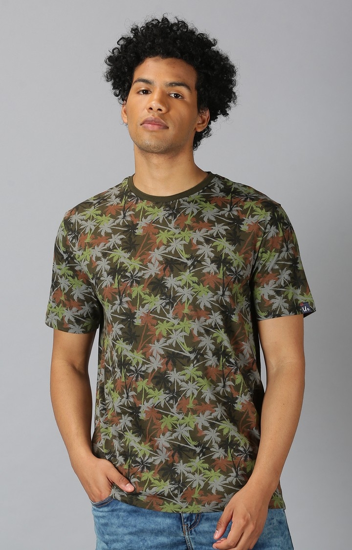 UrGear | UrGear Floral Men Crew Neck Green T-Shirt
