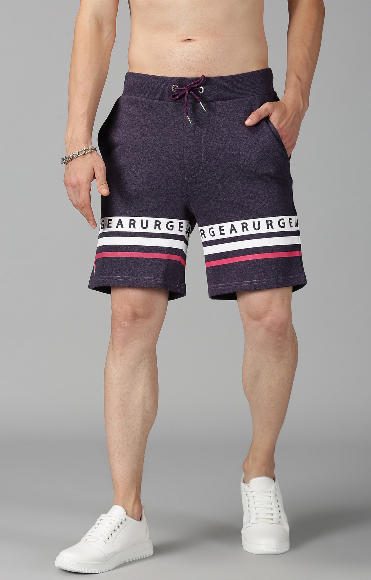 UrGear | UrGear Striped Men Purple Basic Shorts