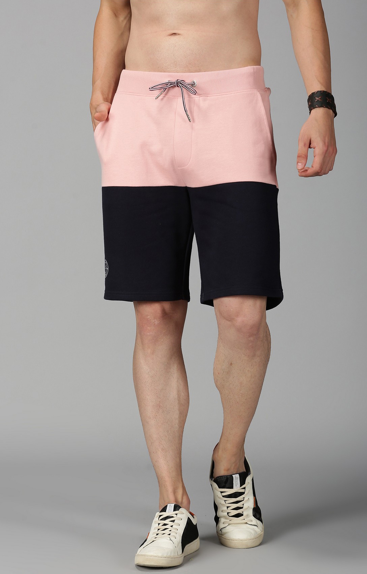 UrGear | UrGear Men Pink and Black Colourblock Baggy Shorts