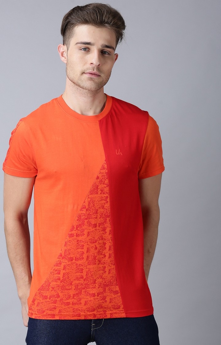 UrGear Cut and Sew Men Crew Neck Orange and Red T-Shirt