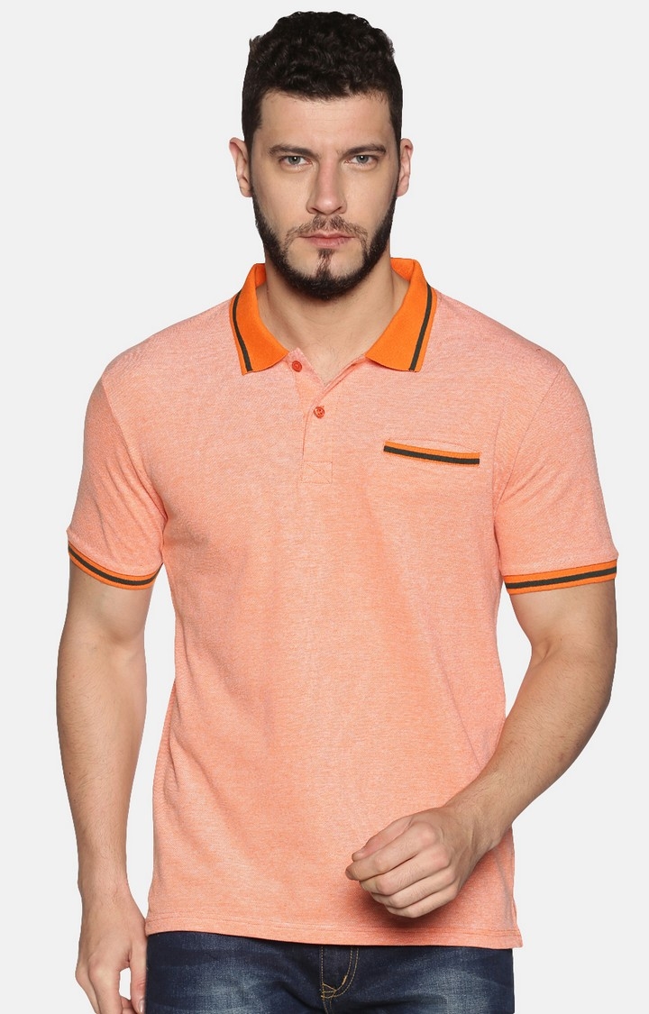 UrGear Melange Men Polo Orange Tipping T-Shirt