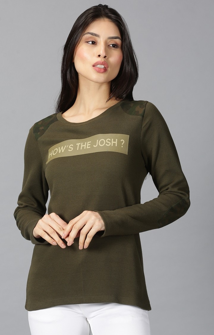 UrGear | UrGear Printed Women Round Neck Green T-Shirt