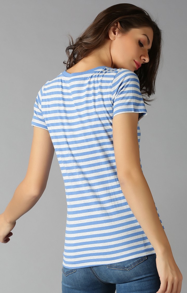 UrGear Striped Women V-Neck Blue T-Shirt