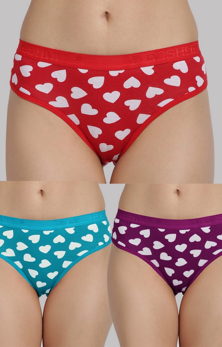UrGear | UrGear Women Printed Panty Combo Set - Pack of 3 (Red, Sky Blue, Voilet)