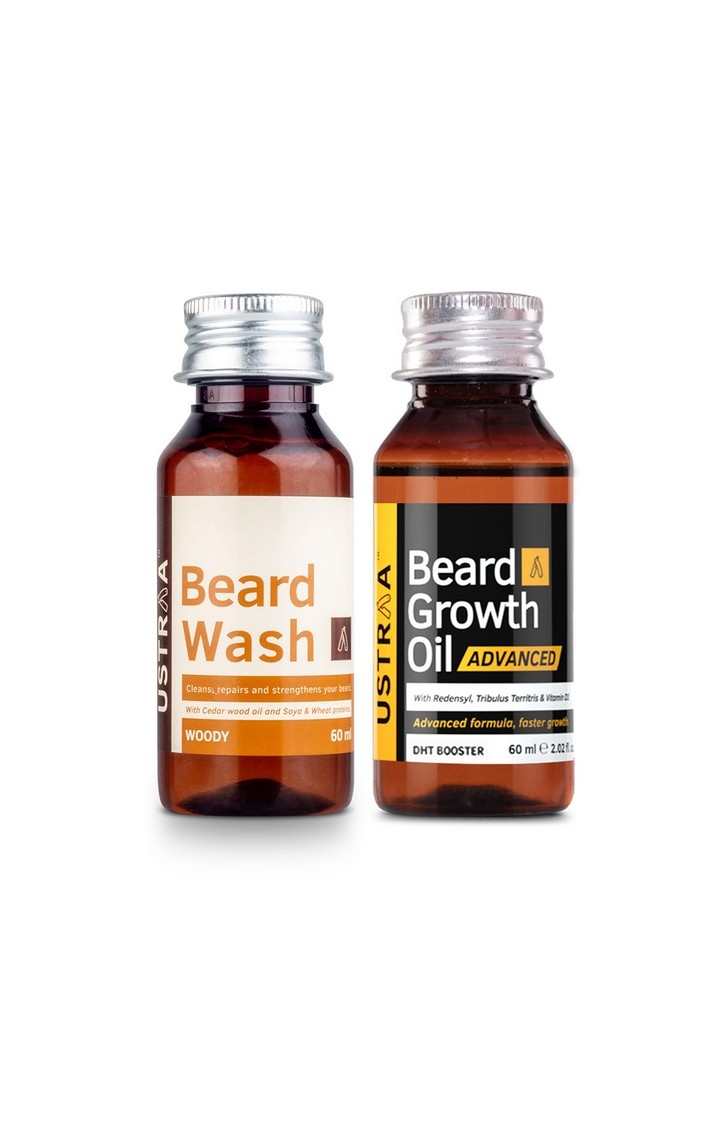 Ustraa Beard growth Oil Advanced - 60ml And Beard Wash Woody - 60ml