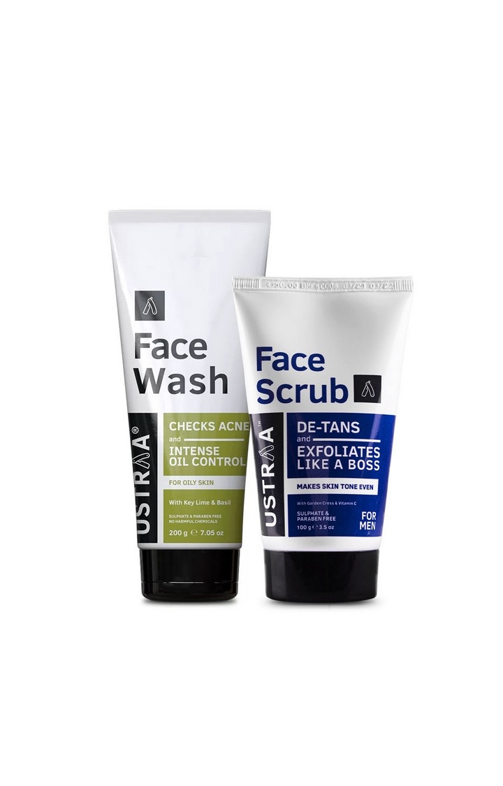 Ustraa Face Wash Oily Skin 200g & De-Tan Face Scrub 100g