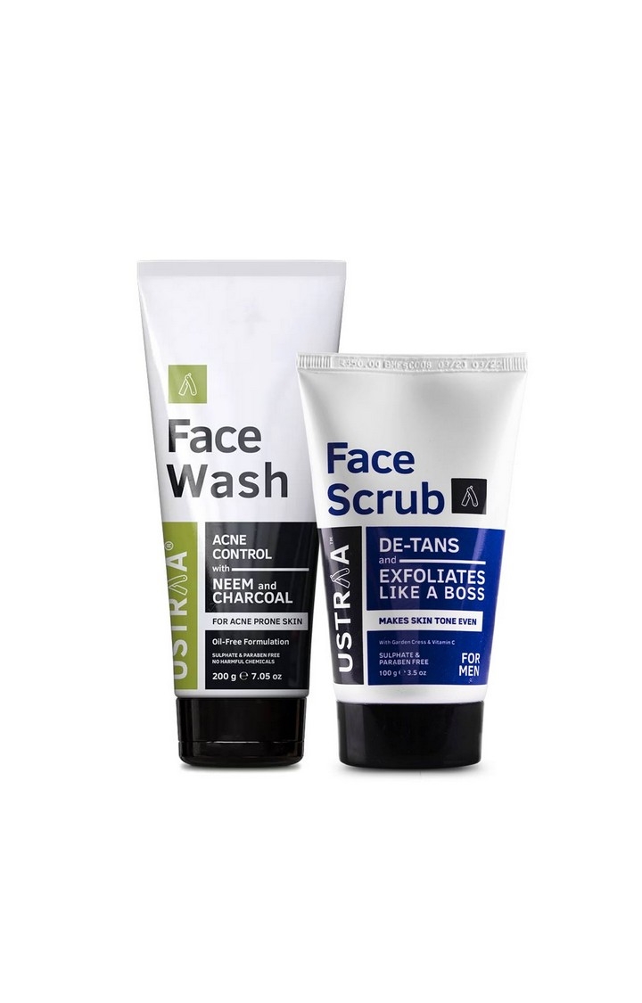Ustraa Face Wash Neem & Charcoal 200g & De Tan Face Scrub 100g
