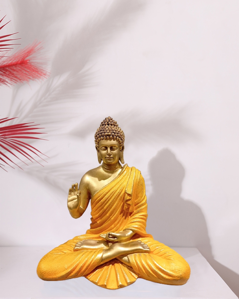 Order Happiness | Order Happiness Yellow Polyresin Buddha Sculpture For Home Decoration