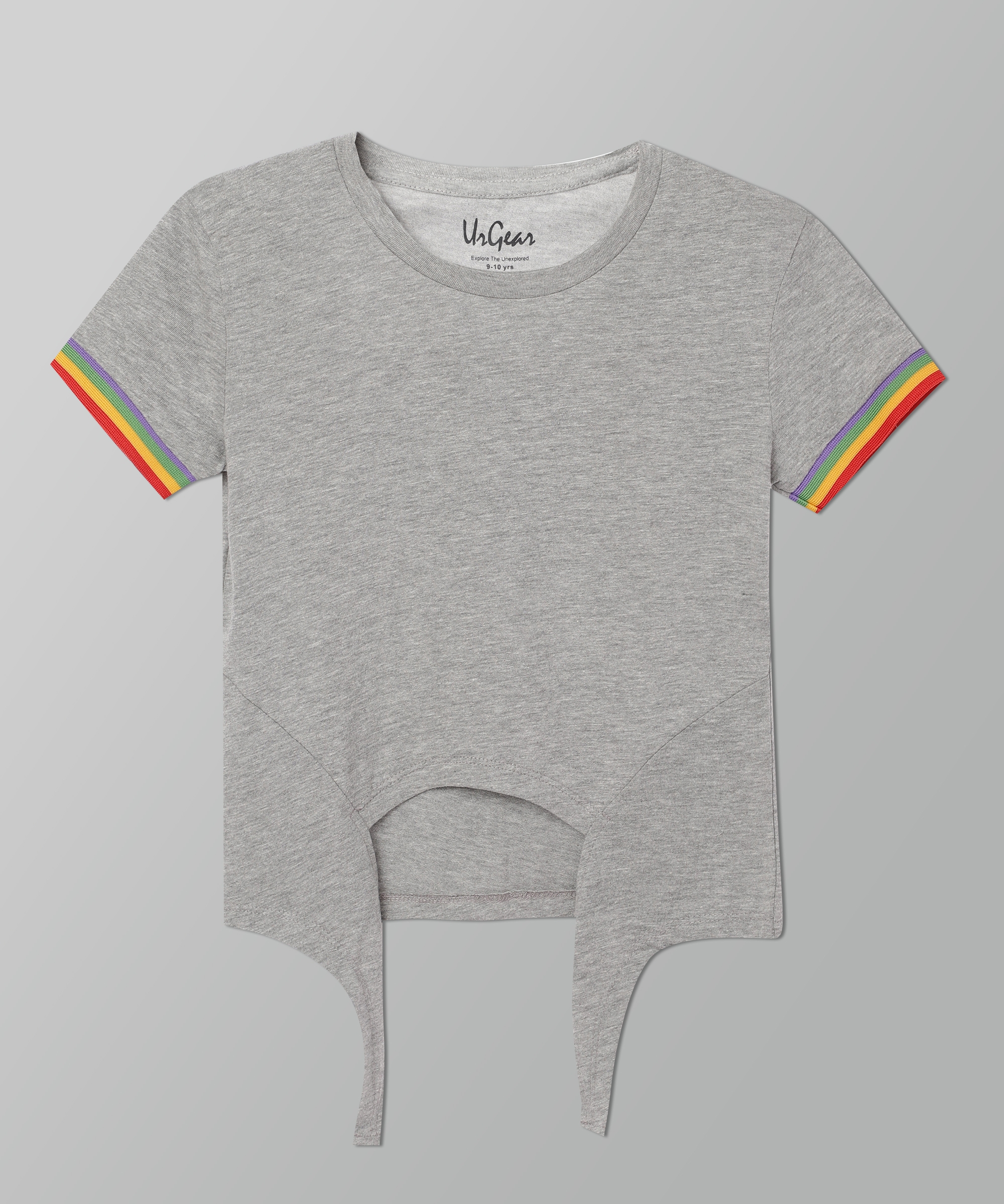 UrGear | UrGear Kid Girls Grey Melange Trendy Knotted Cotton T-Shirt