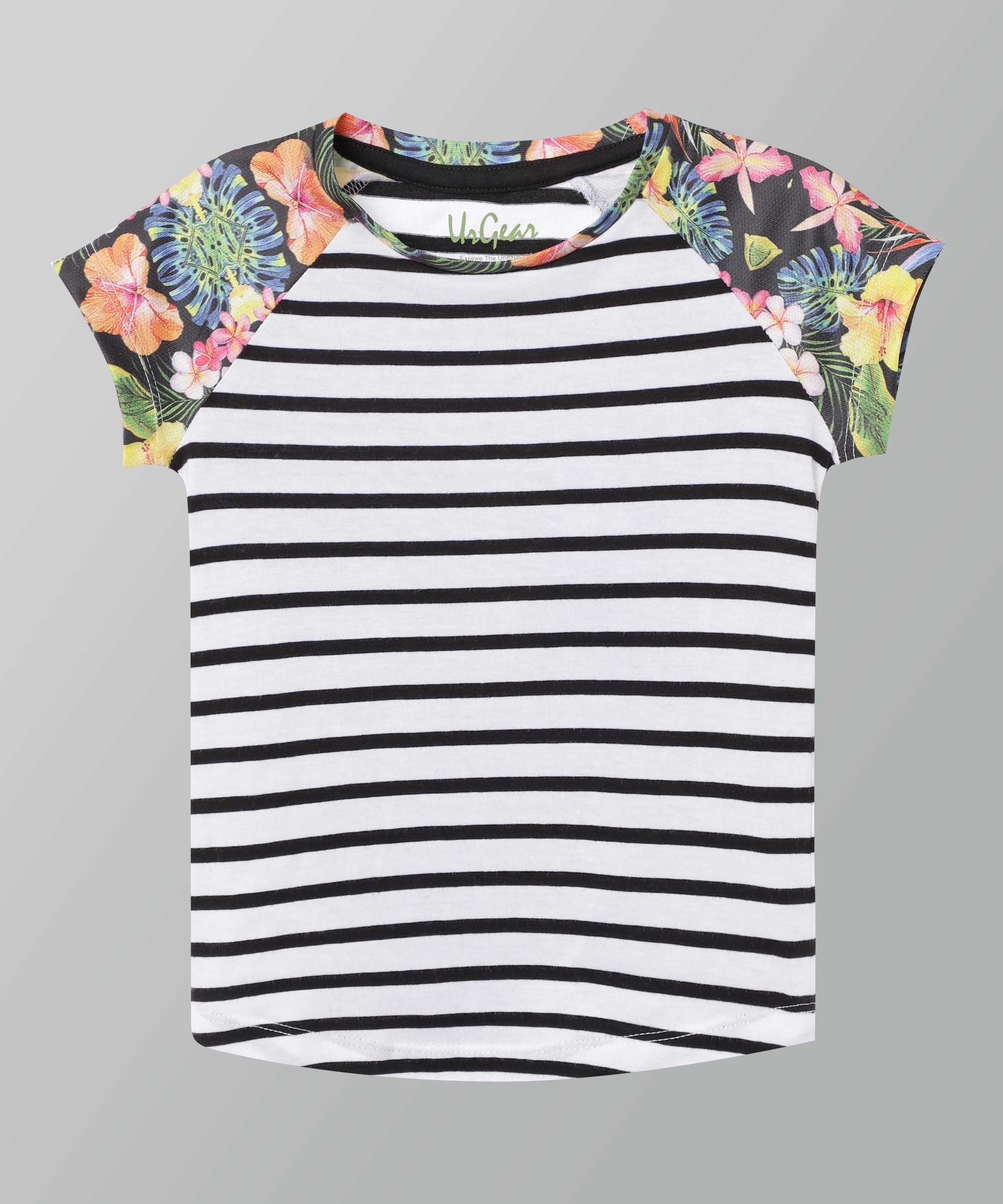 UrGear Kid Girls Black Floral Printed Trendy Cotton T-Shirt