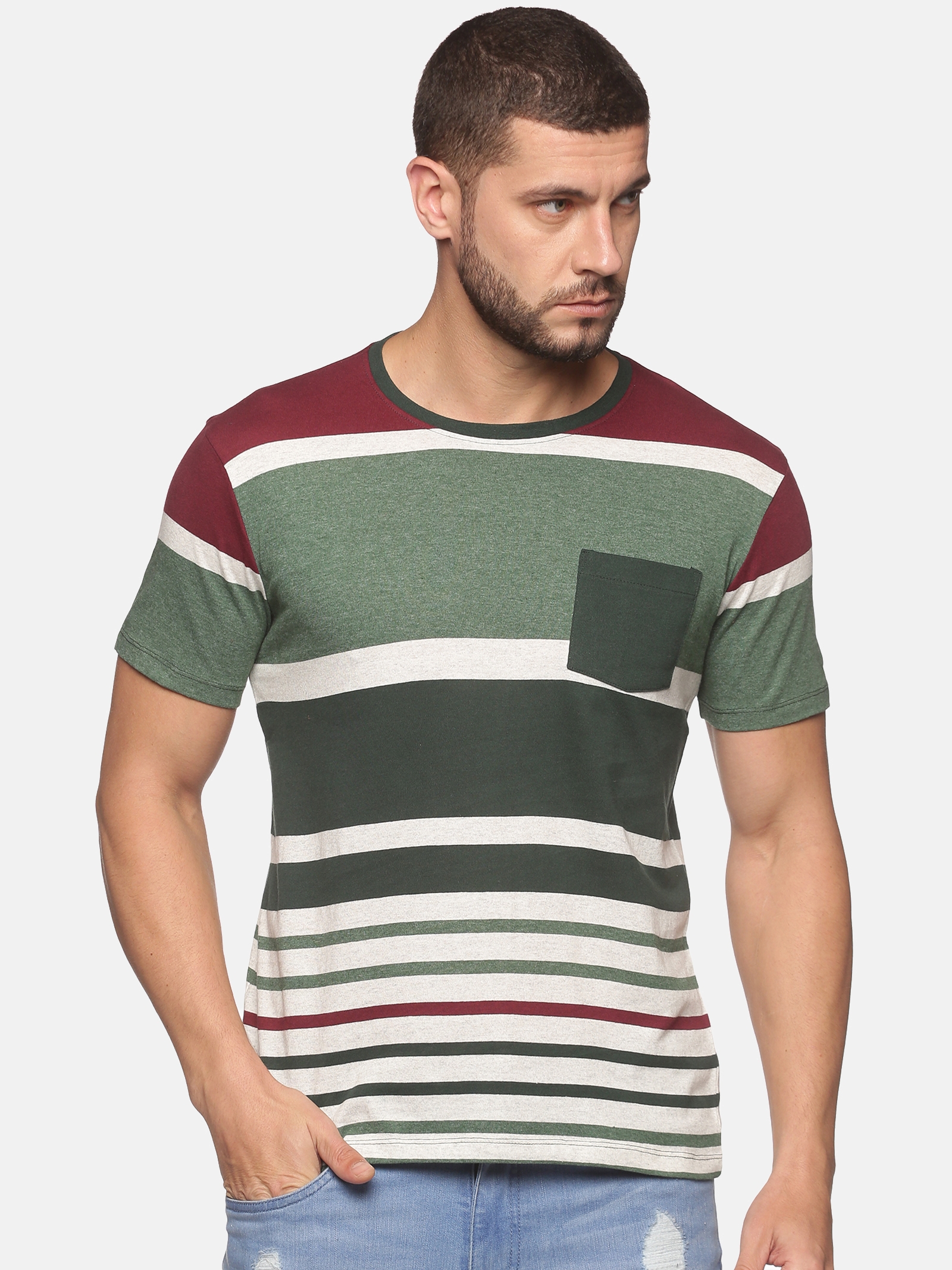 UrGear | UrGear Men Striped Round Neck Multicolor T-Shirt