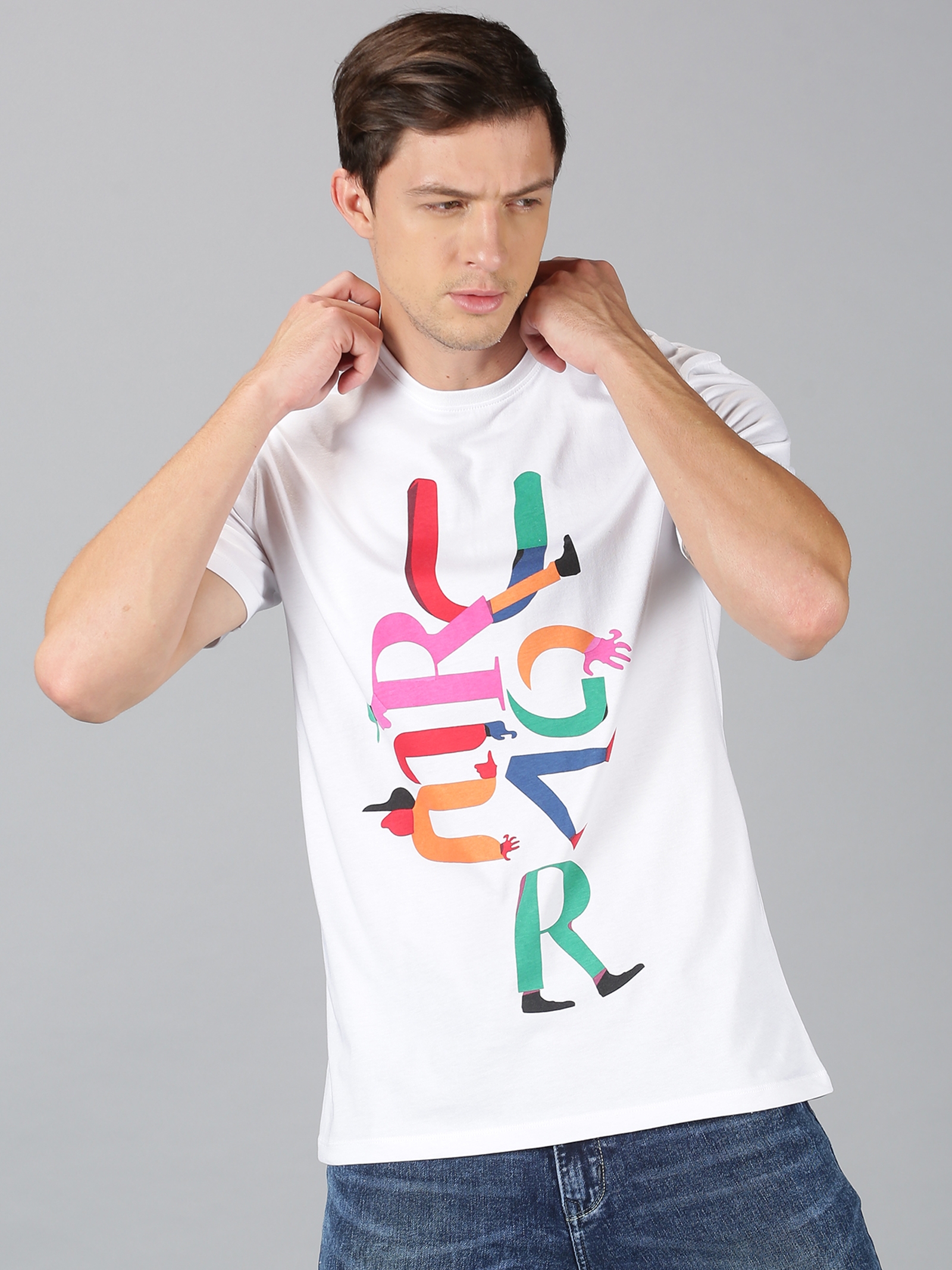 UrGear | UrGear Typography Printed Men Crew Neck White T-Shirt