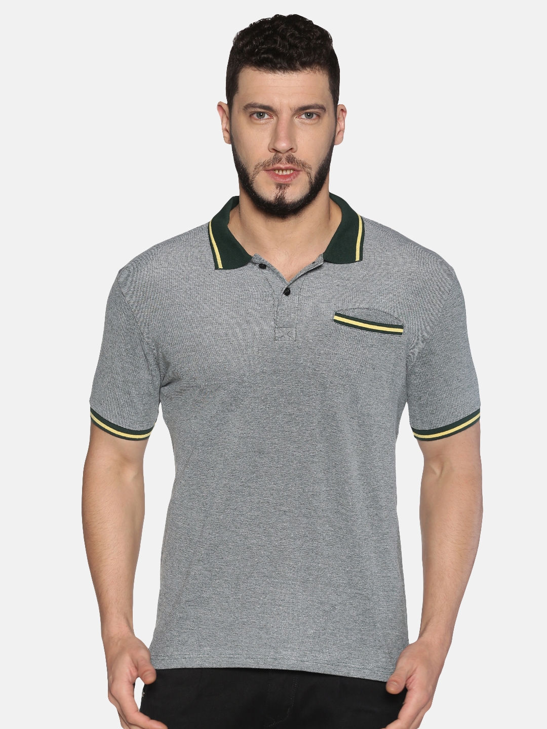 UrGear | UrGear Melange Men Polo Grey,Yellow Tipping T-Shirt