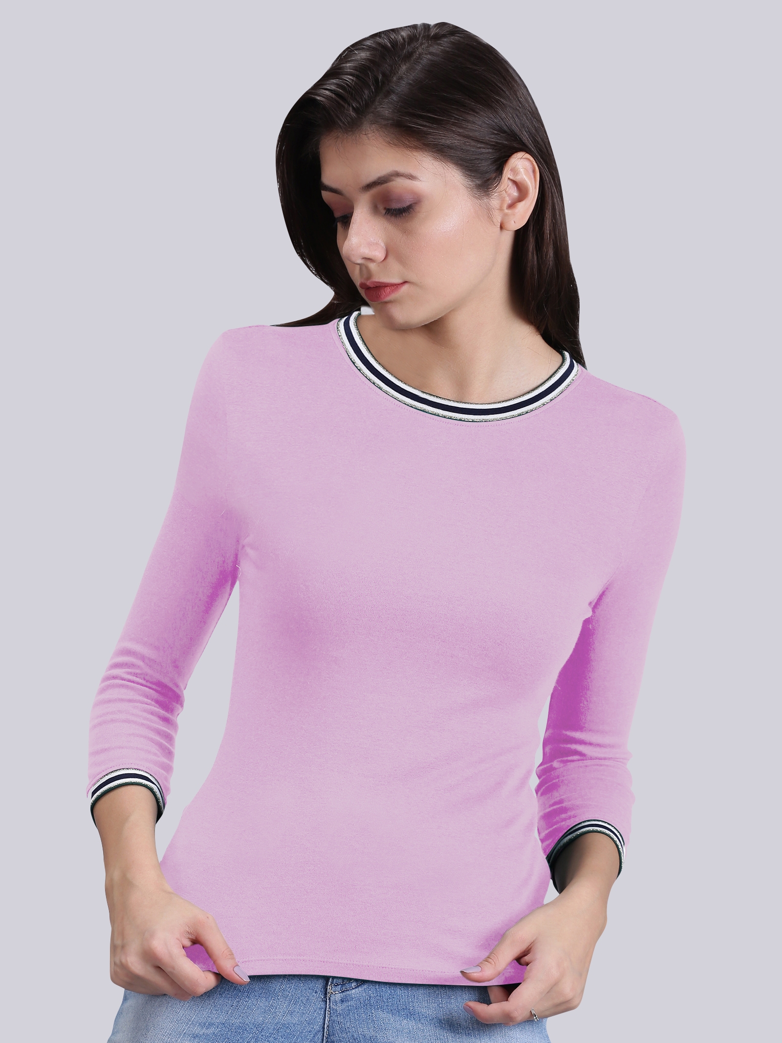 UrGear | UrGear Women Pink Solid Tipping Round Neck T-Shirt