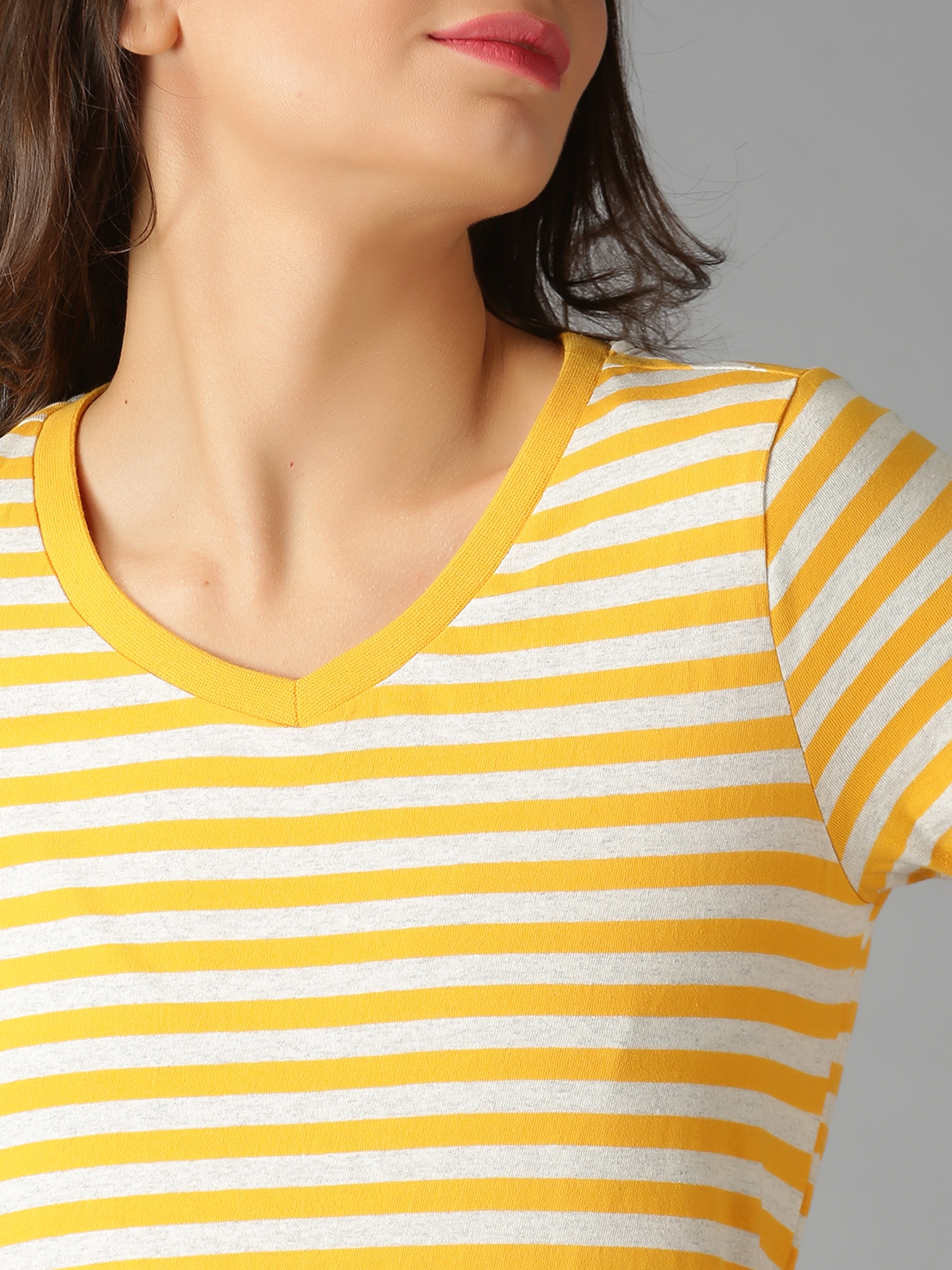 UrGear Women Yellow Striped Casual T-Shirt