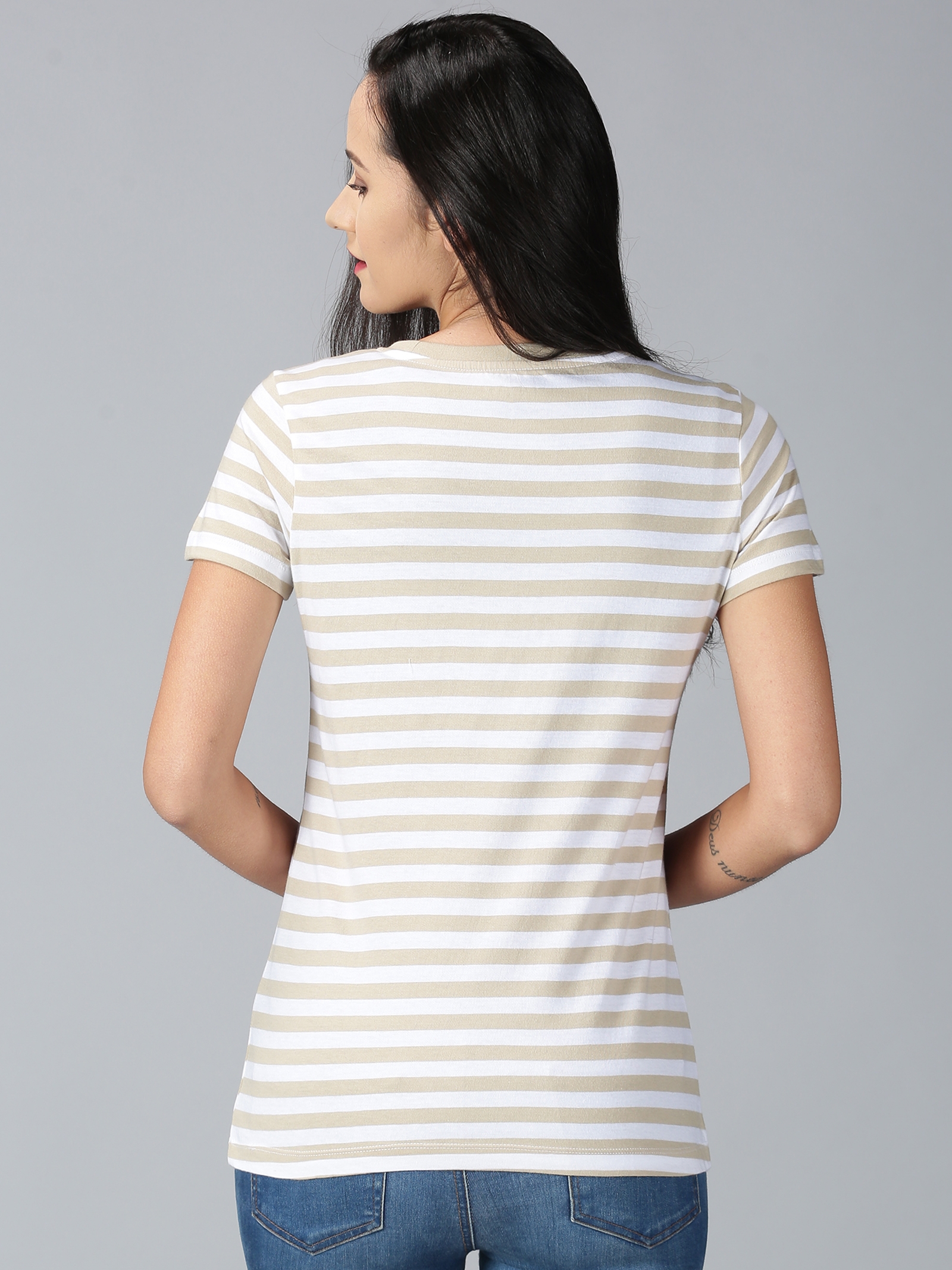 UrGear Casual Striped Women Beige T-Shirt