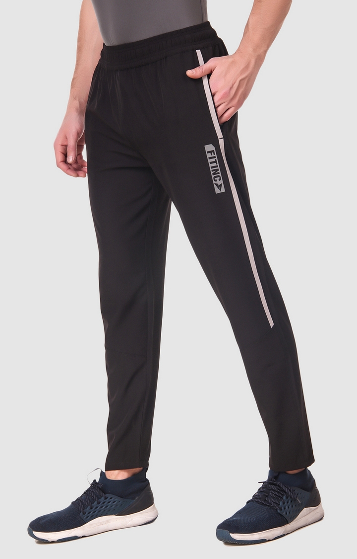 Fitinc | Men's Black Polyester Solid Trackpant