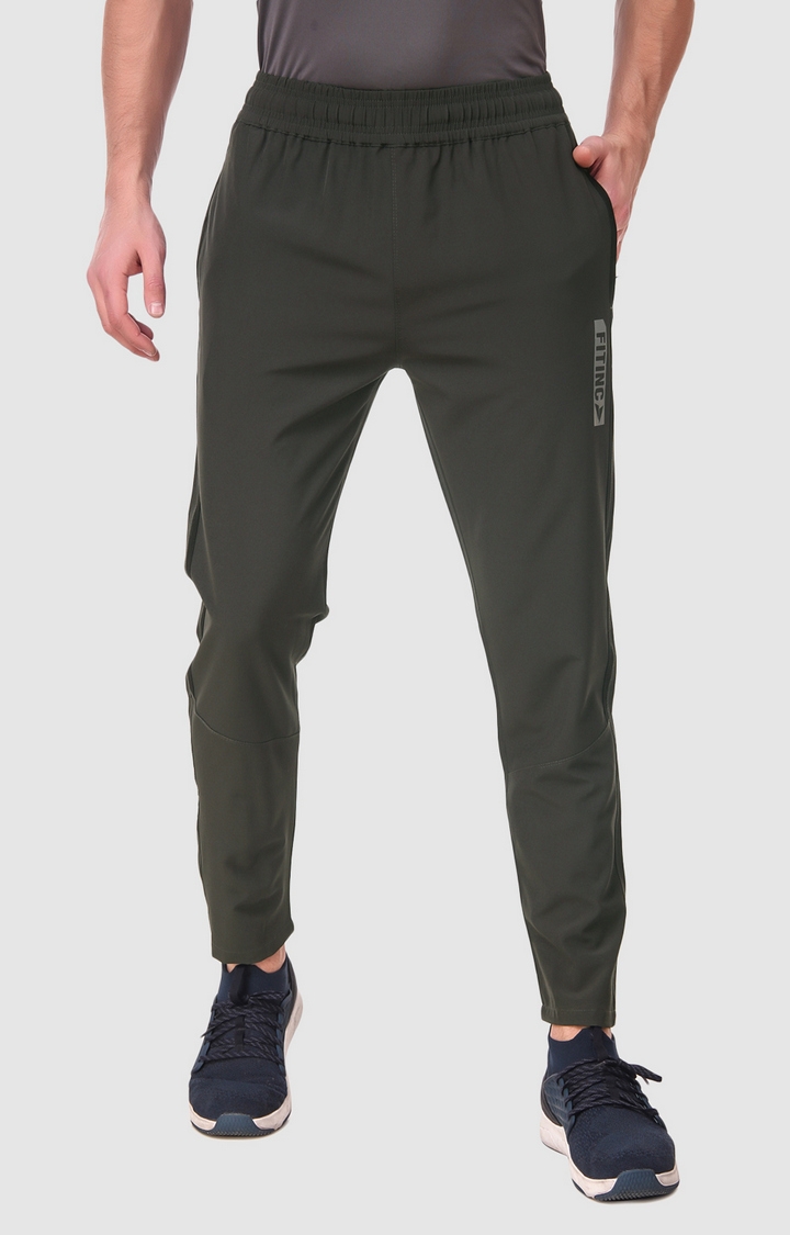Fitinc NS Lycra Single Stripe Dark Grey Track Pant with Zipper Pockets