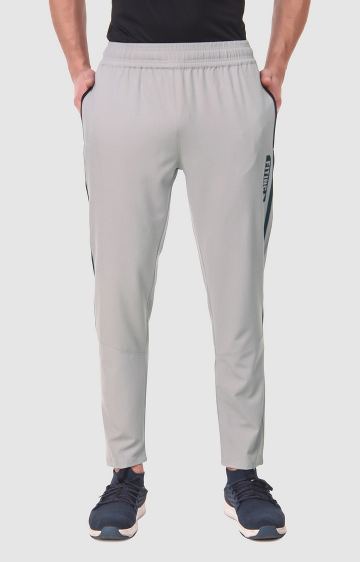 Fitinc NS Lycra Single Stripe Light Grey Track Pant with Zipper Pockets
