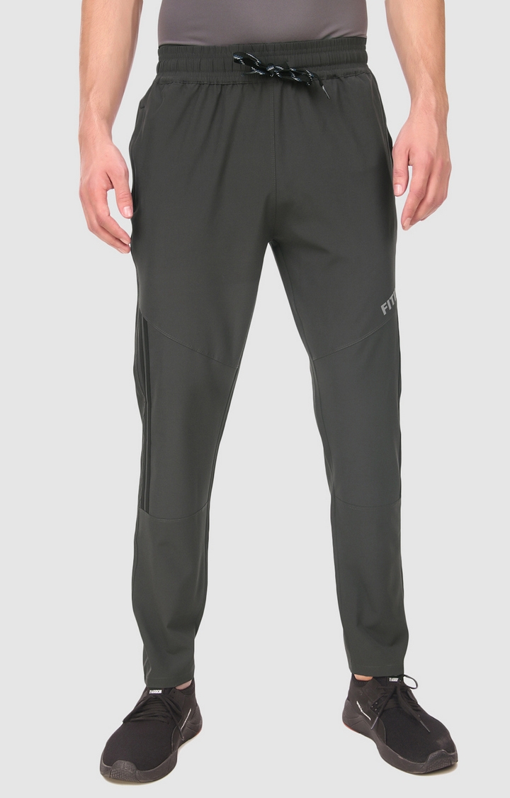 Fitinc | Men's Dark Grey Polyester Solid Trackpant