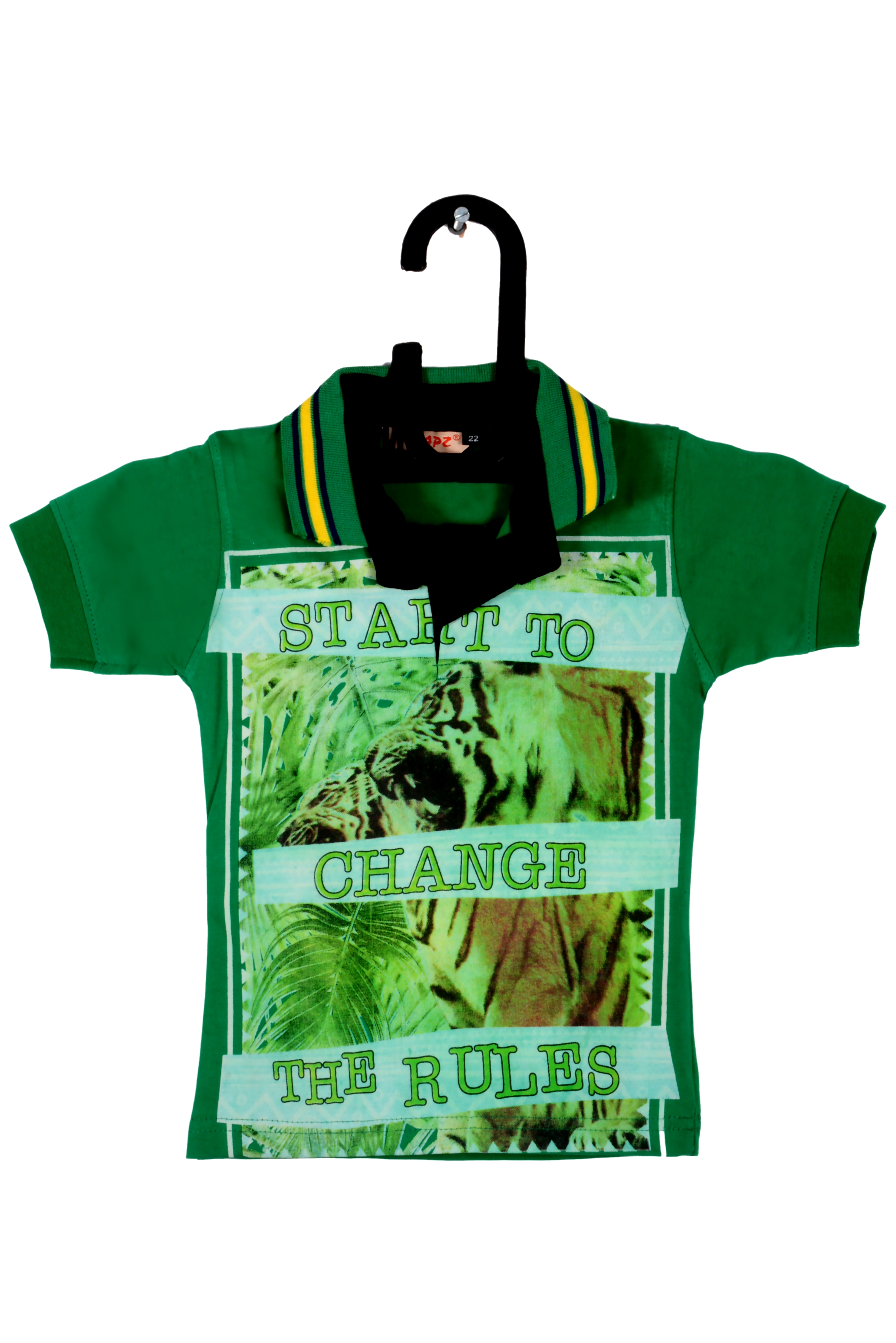 V Brown | Green Cotton Printed Polo Neck T-shirt
