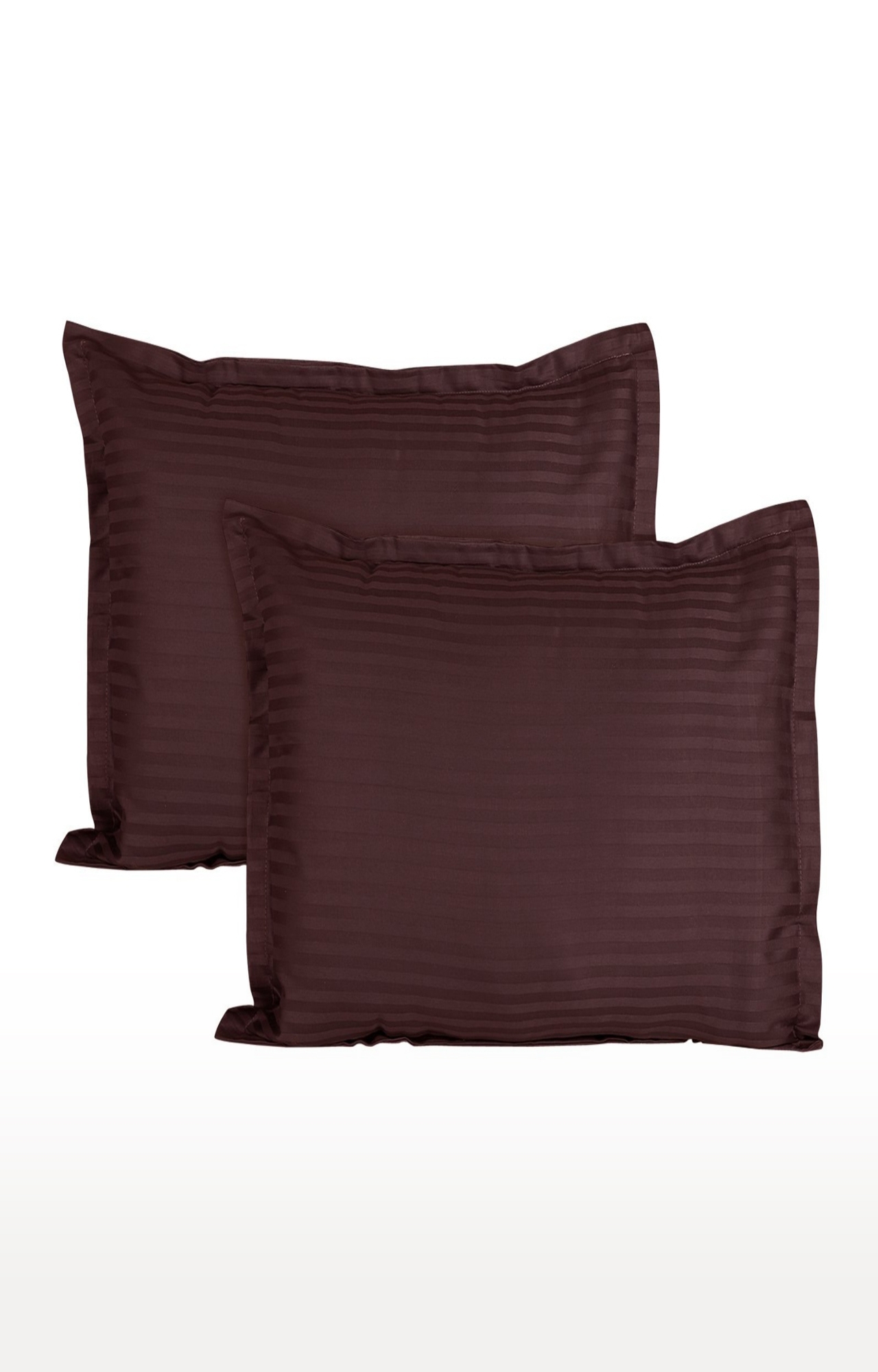 V Brown | Satin Stripped Brown Pillow Covers Pack of 2