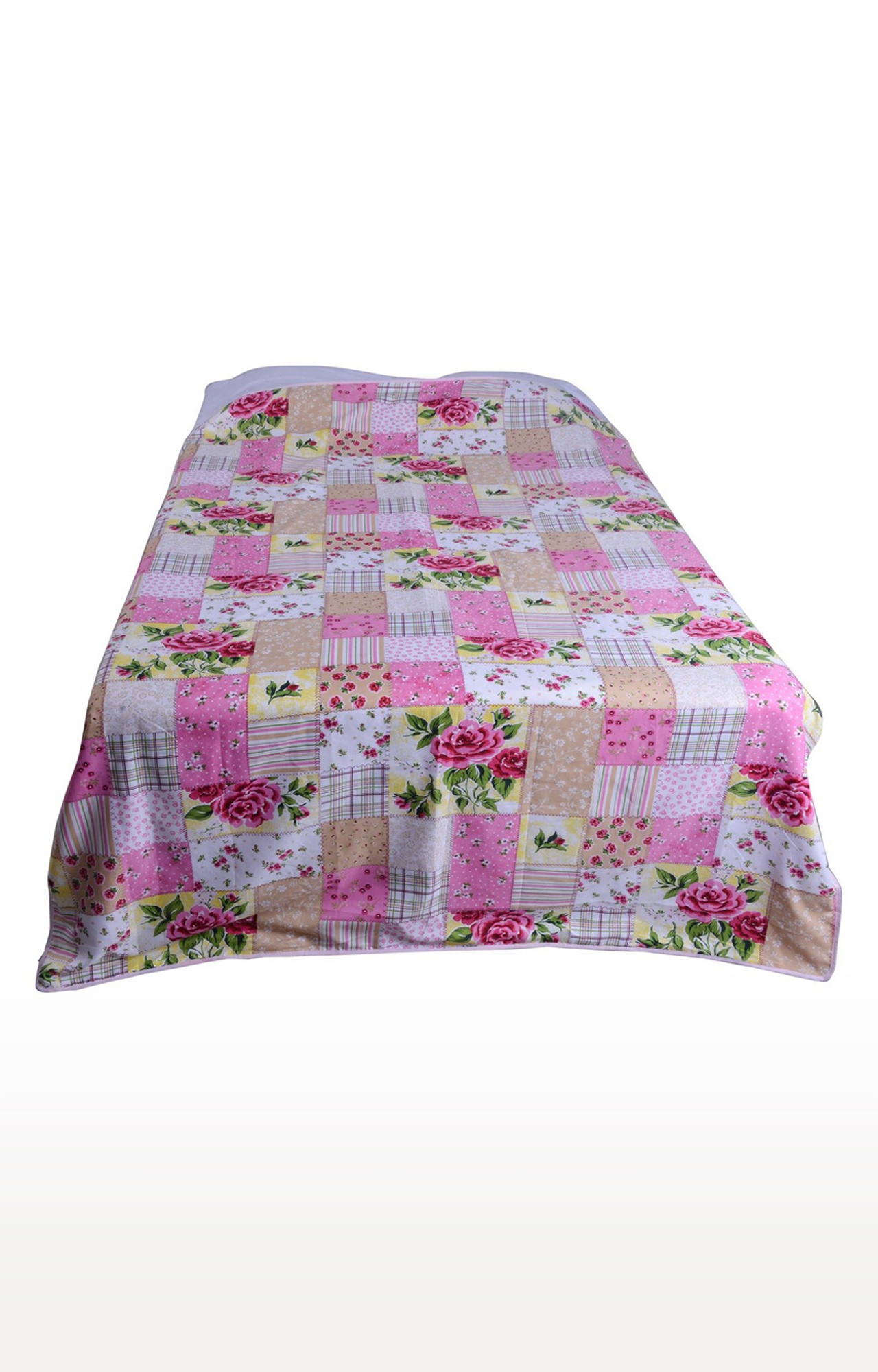 Red Checks & Flower Printed Cotton 3 Layer Single Bed Quilt Dohar