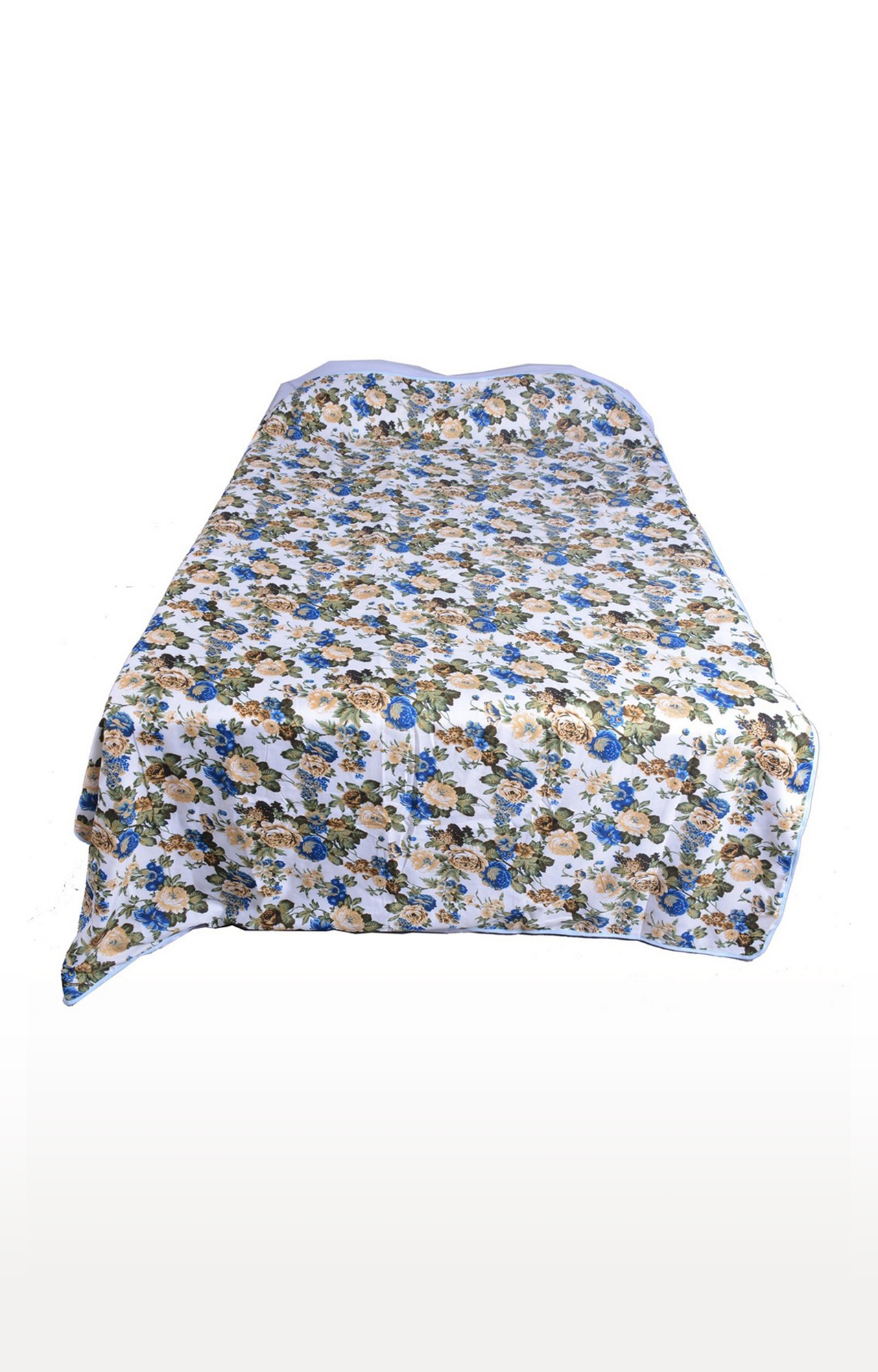 V Brown | Blue Garland Flower Printed Cotton 3 Layer Single Bed Quilt Dohar