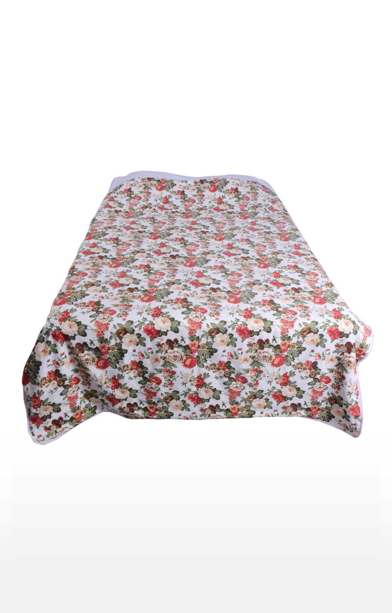 V Brown | Red Garland Flower Printed Cotton 3 Layer Single Bed Quilt Dohar
