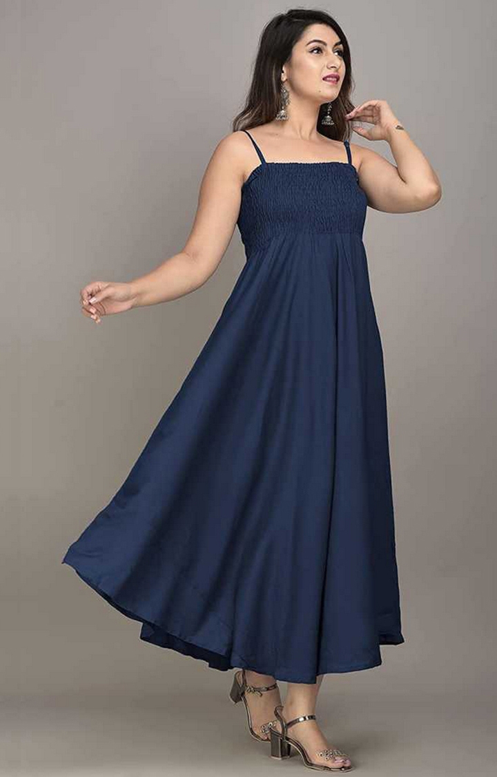 Long Stylish Dark Blue Maxi Dress for Women Western Wear