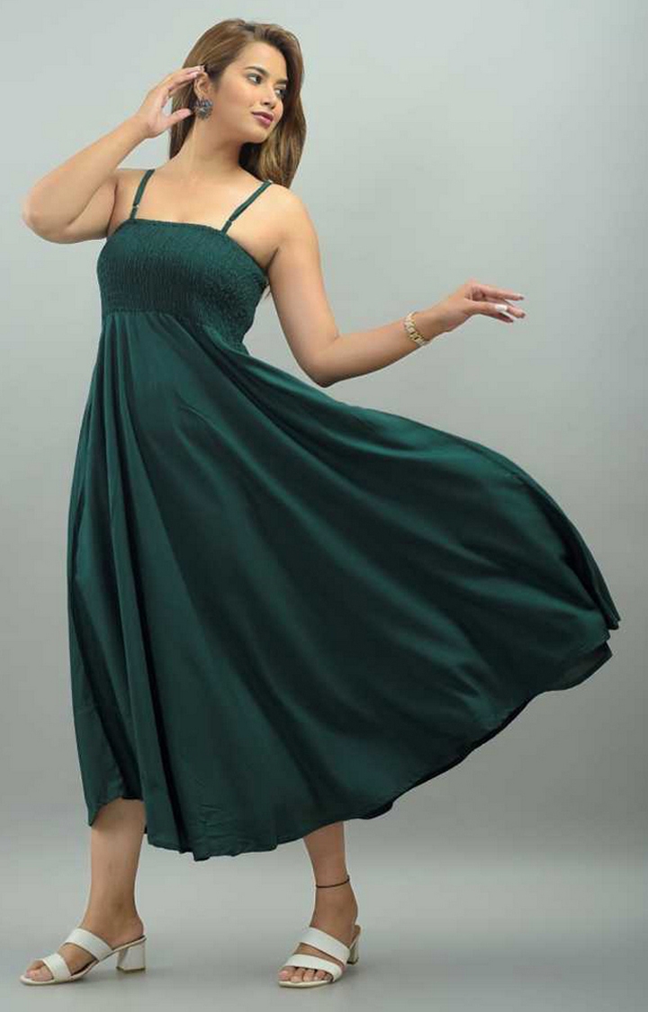 Long Stylish Dark Green Maxi Dress for Women Western Wear