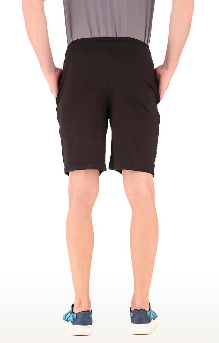 Fitinc Cotton Black Shorts for Men with Zipper Pockets & Drawcord