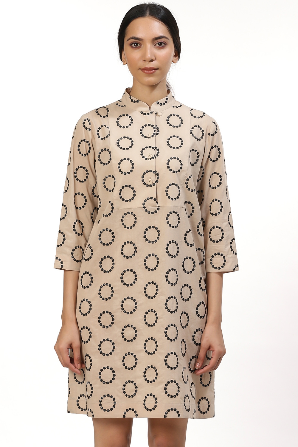 ABRAHAM AND THAKORE | Beige And Black Rings Dress