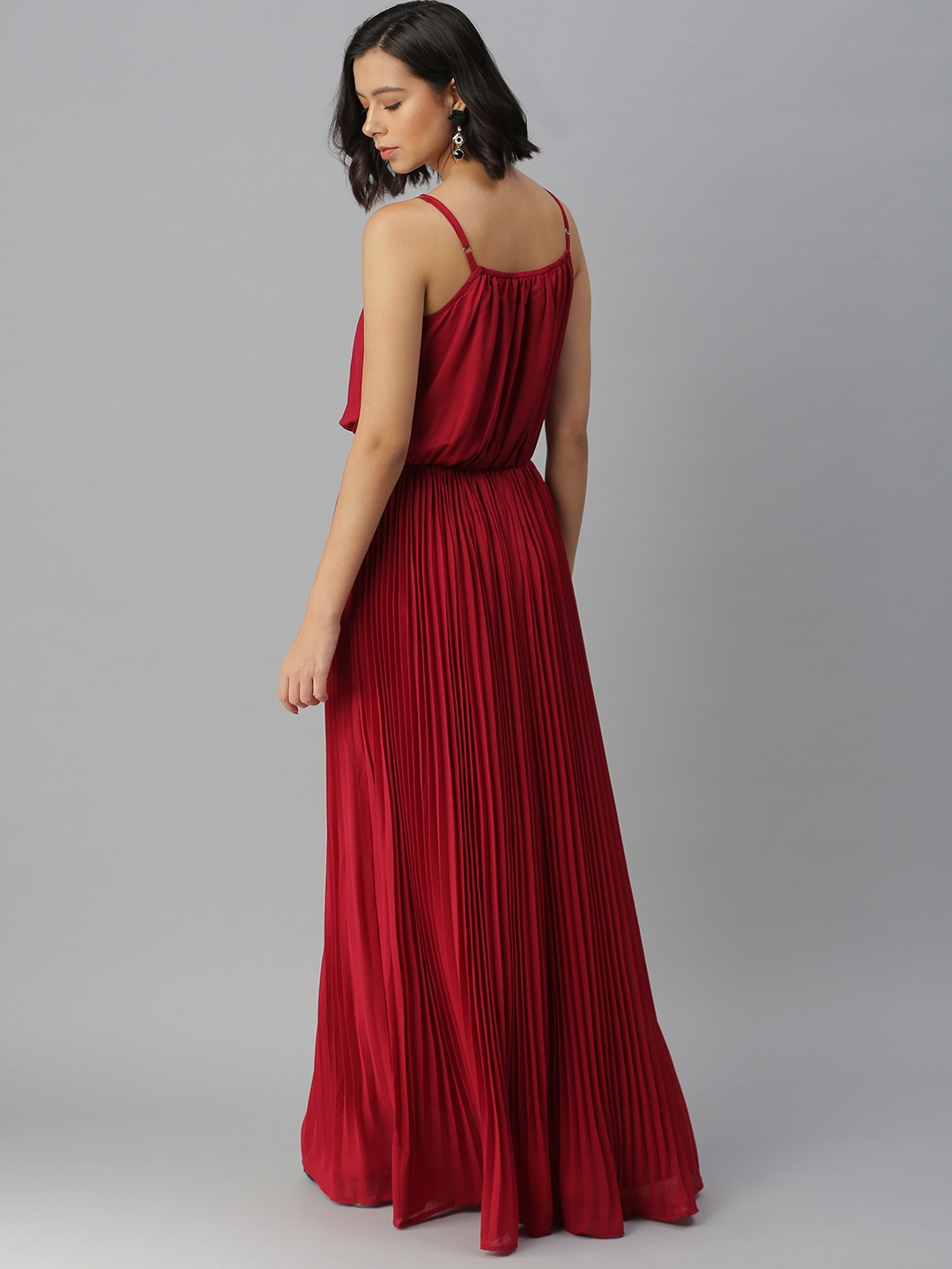 Women's Red Polyester Embellished Dresses