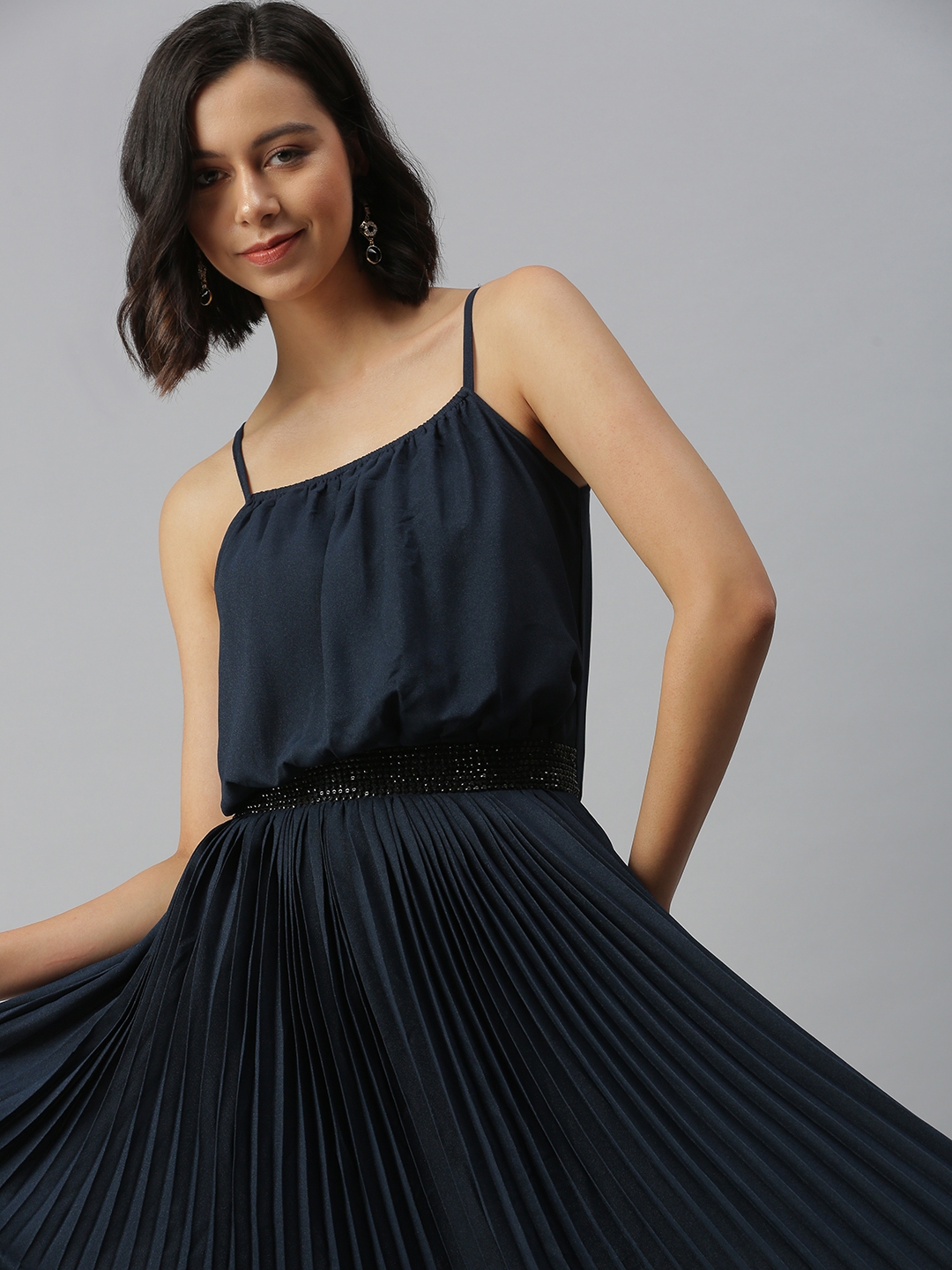 Showoff | SHOWOFF Women's Embellished Navy Blue Maxi Dress