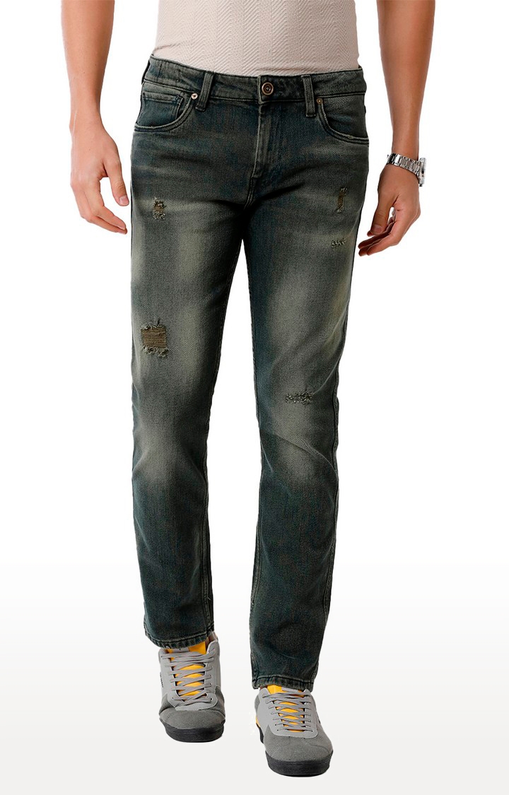 Men's Grey Blended Tapered Jeans for Men